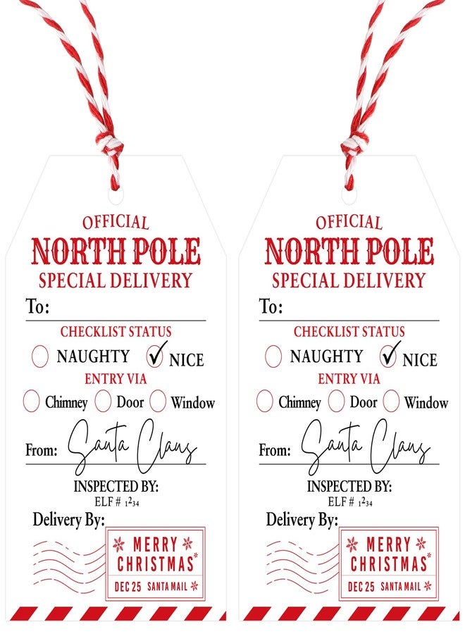 KINGLAKE Santa Gift Tags, 50 Pcs Wrapping Tags with Red White String for Kid Adult Xmas Gift Present - Image 1